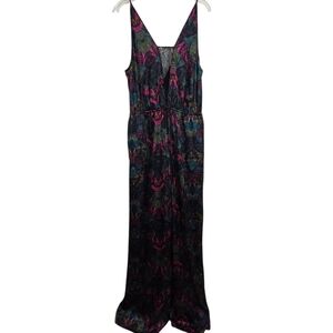 BCBG Generation Satin Lace Jumpsuit Viridian Dark Floral NWOT Size Large